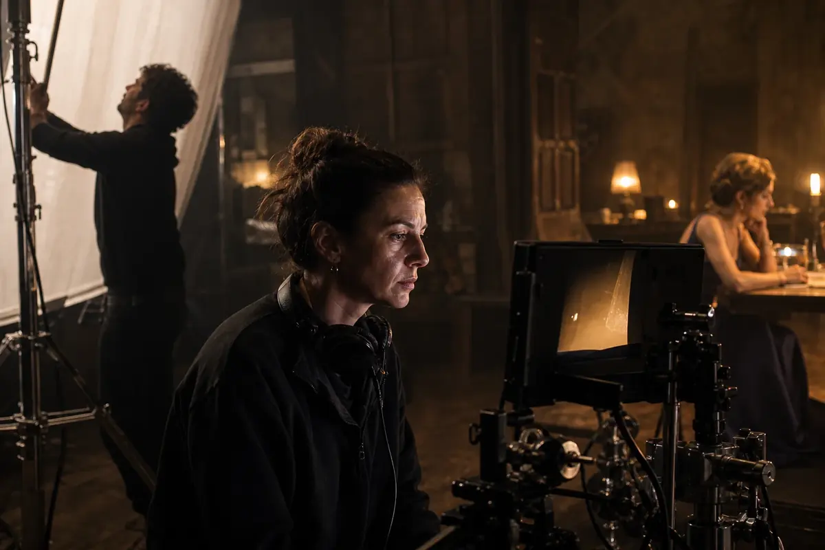 Directrice de la photographie réglant la lumière
