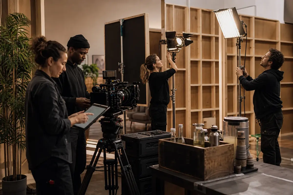 Équipe préparant un tournage responsable